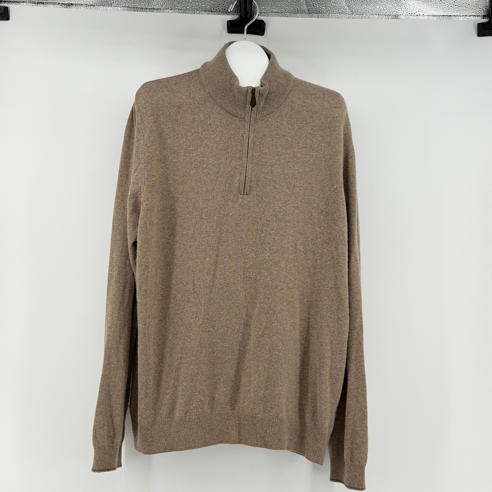 Jos A Bank Reserve Sweater Mens XXL Brown Quarter Zip Wool Cashmere Italian Yarn